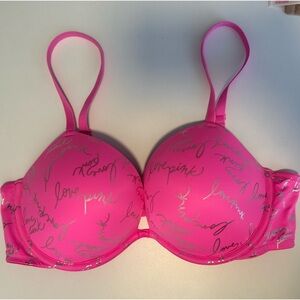 VICTORIA'S SECRET PINK Super Push-Up Bra 38C Sexy VS Silver Shine Script